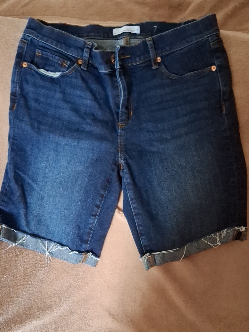 LOFT Dark Blue Rolled Cuff Denim Bermuda Shorts